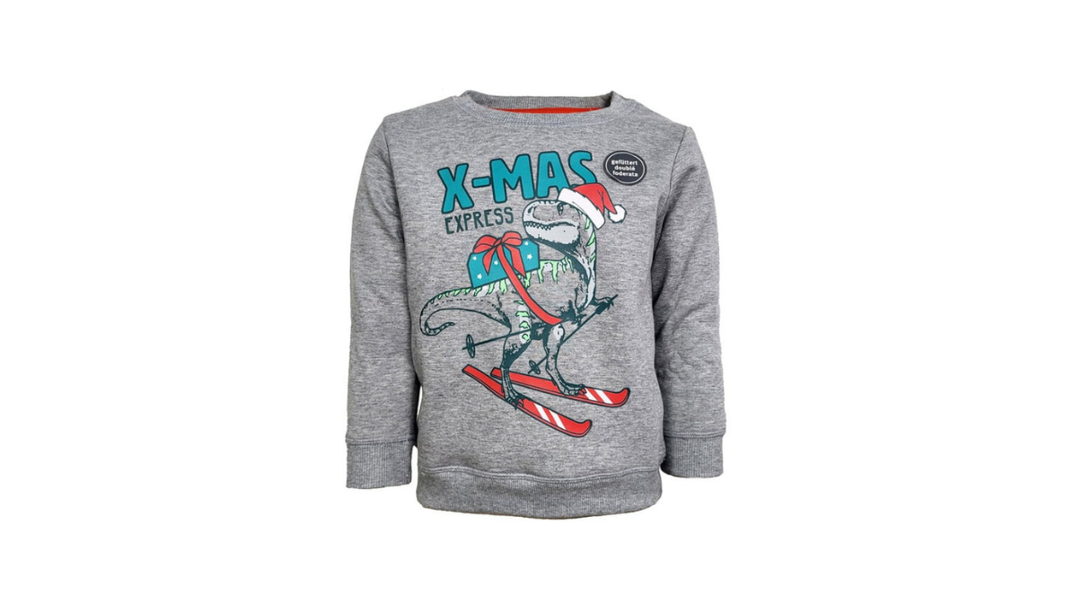 Christmas Sweater – Grey- Dinosaur